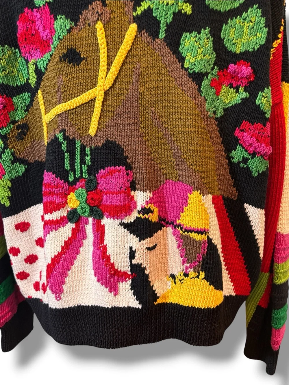 Vintage 1991 Berek Hand-knit Cardiagn Horse Jockey Racing Kentucky Derby Sz M
